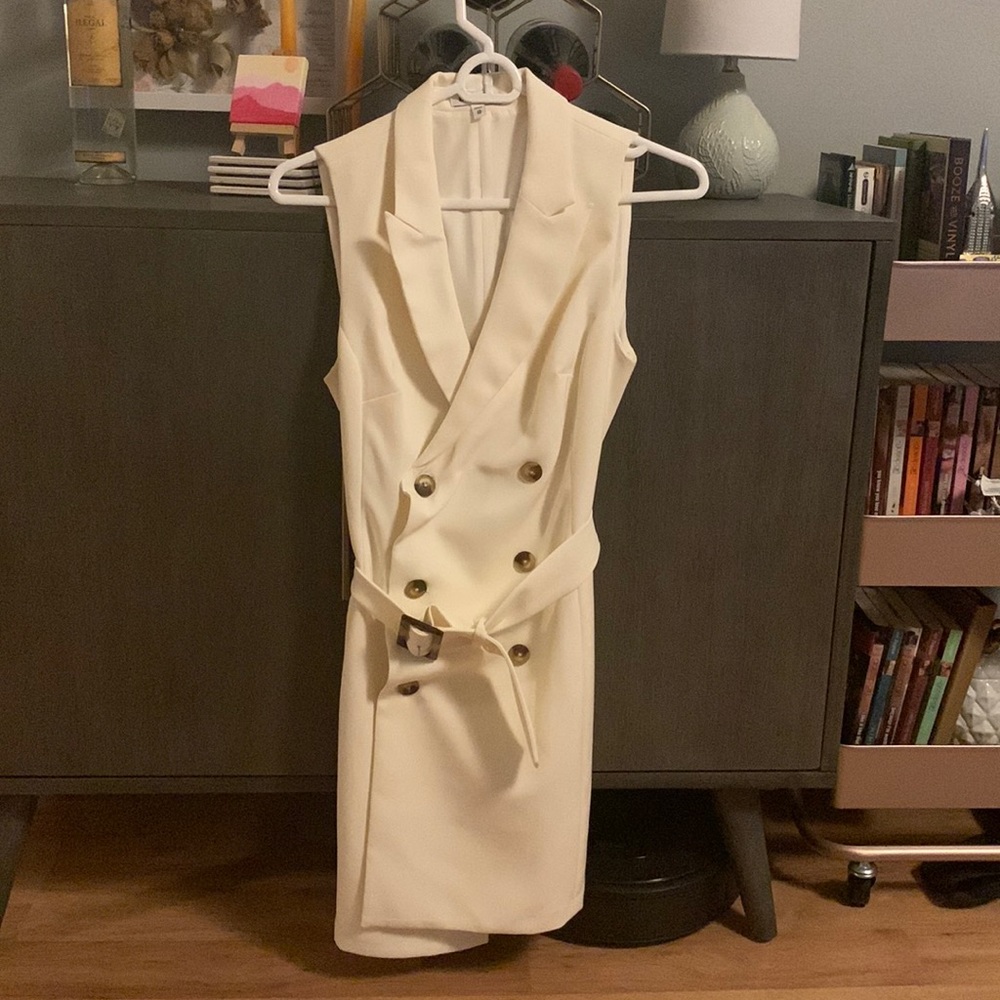 Express belted white blazer dress